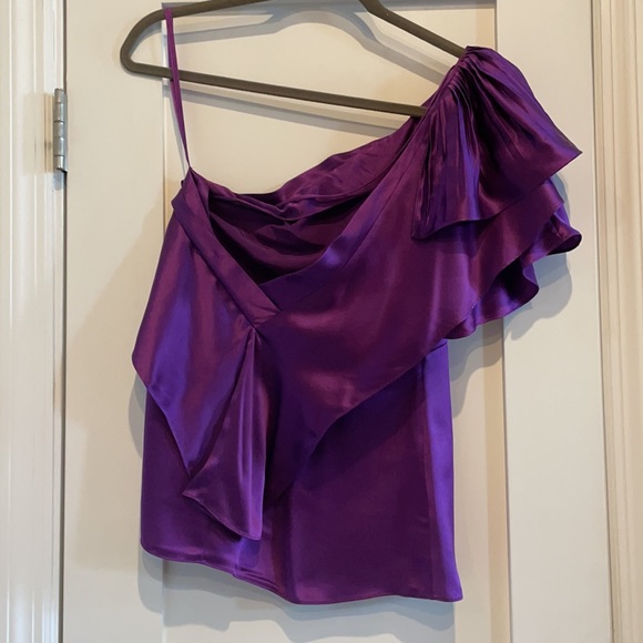BCBGMaxAzria Orchid One Shoulder Pleated Top (US-Small), like new - Picture 2 of 6